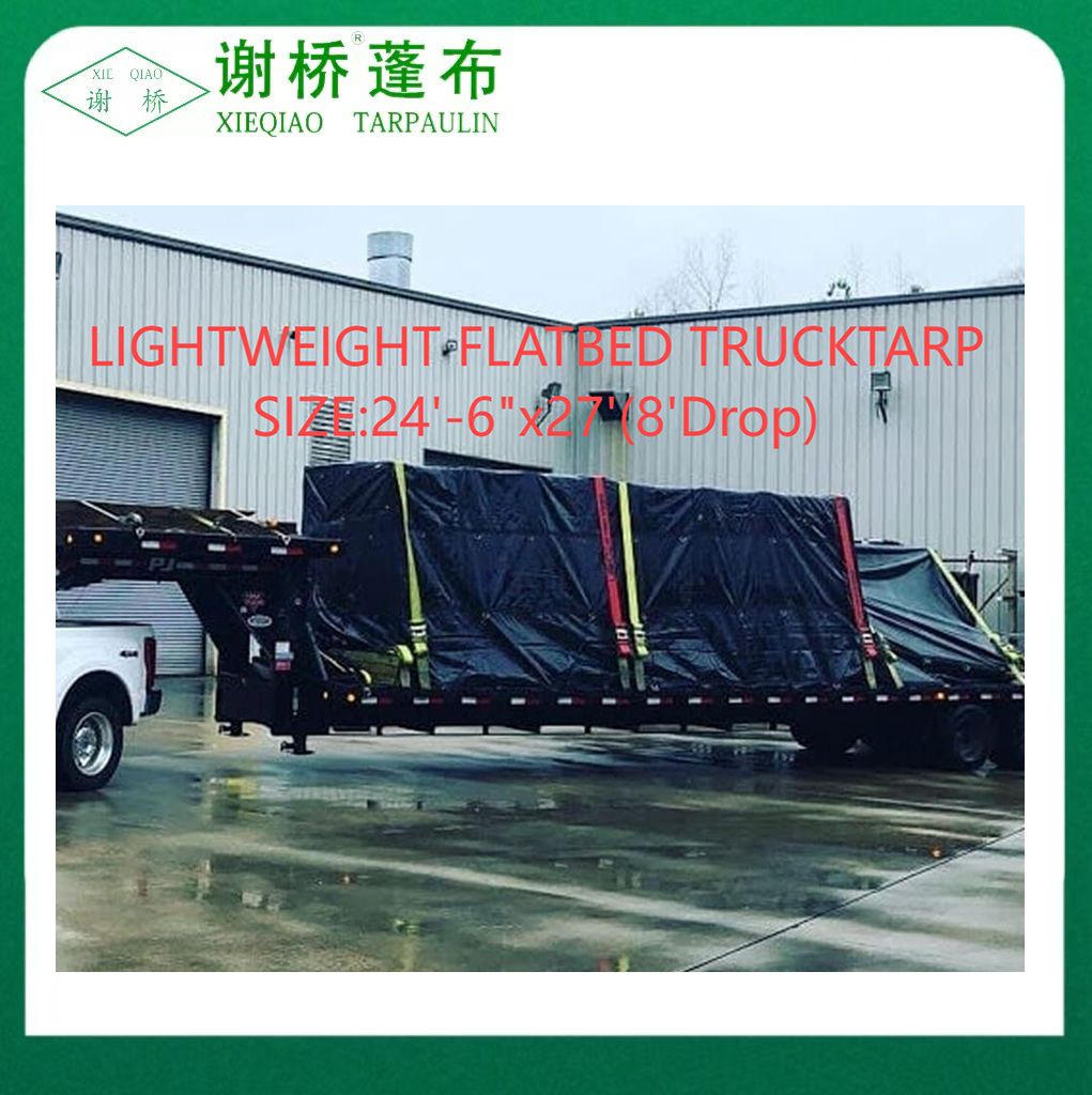 18 & 14oz ringan flatbed truk hitam terpal ukuran24 "-6" "× 27" (8 "DR0P)